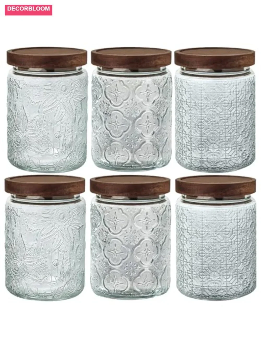 6 Pack Airtight Glass Storage Jar with Bamboo Lid - 24oz Food Canisters for